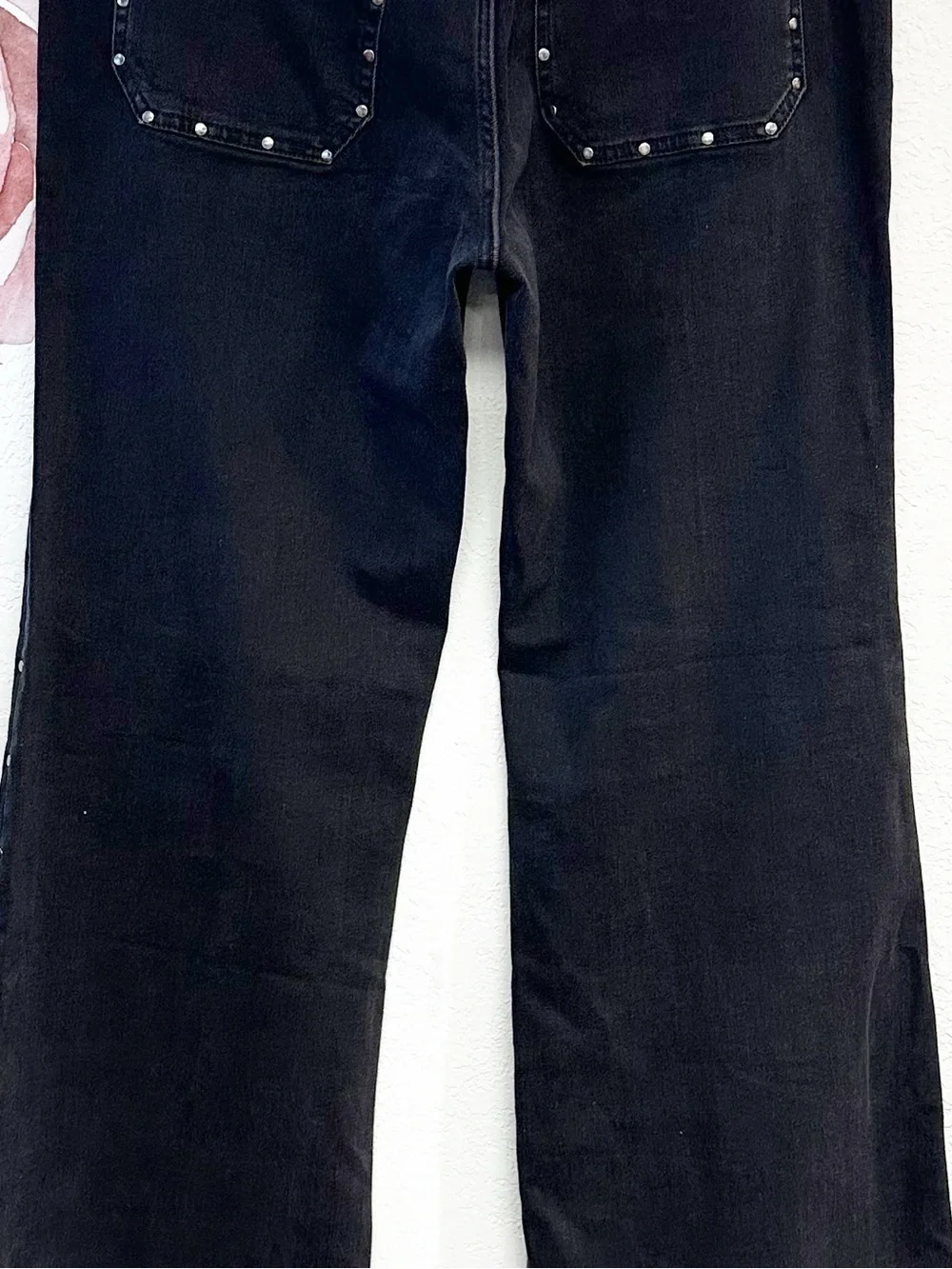 Pilcro Anthropologie The Rylan Black Studded Relax Hi Rise Flare Jeans NWT 32T - Picture 10 of 15
